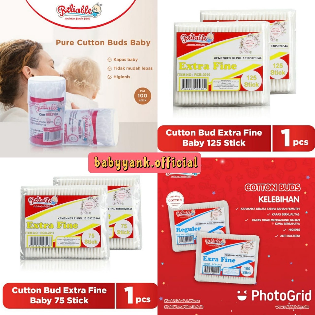 ♥BabyYank♥ Reliable Cutton Bud Baby - Cotton Buds Baby - Cotton Swab - Cottonbuds Isi 75 100 125 Pot Isi 100pcs