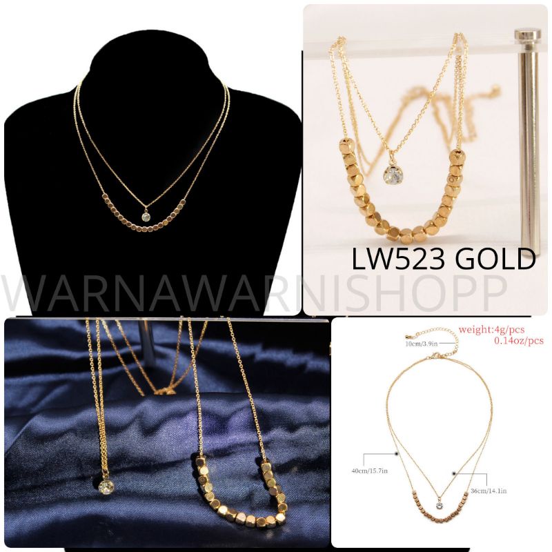 Kalung Rantai Multilayer Liontin Gembok Aksesoris Hijab Fashion Wanita Korean Style Layered Necklace Part 2-LW523 GOLD