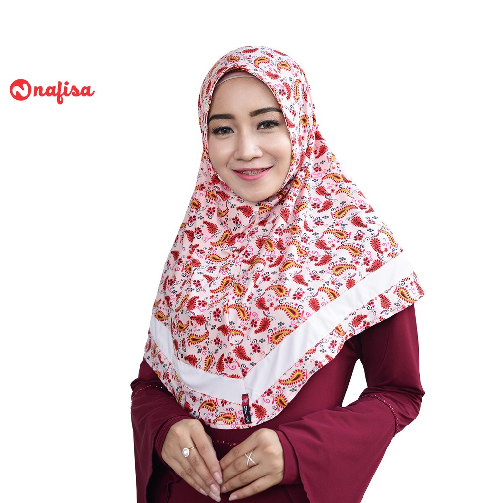 Jilbab Instan Nafisa DORELIA | Hijab Instan Motif Non Pad Kerudung Instan Motif Tanpa Bergo Model Sedang Simple