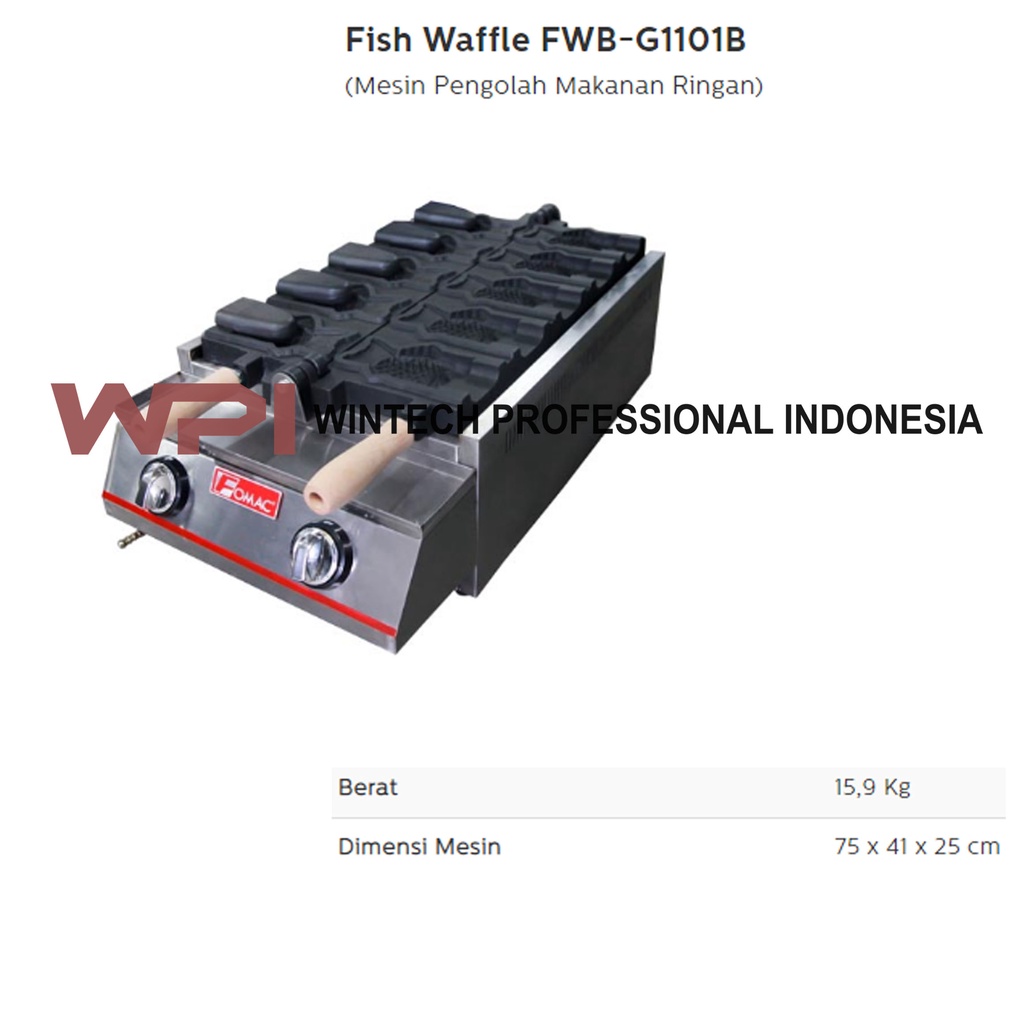 FWB-G1101B Gas Fish Waffle Machine - Mesin Waffle Ikan Mulut Terbuka