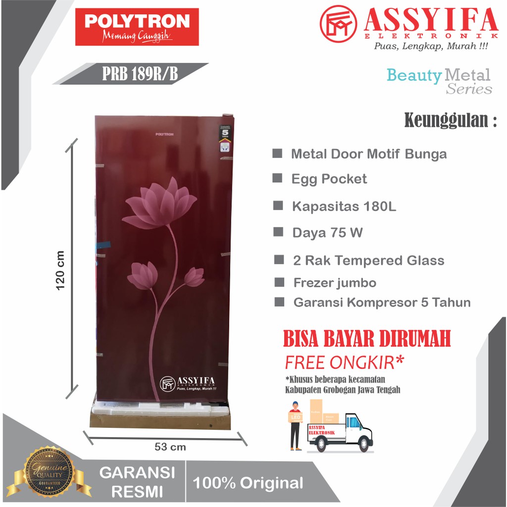 KULKAS POLYTRON 1 PINTU PRB 189 Metal Beauty Series NEW GARANSI RESMI 100% ORI