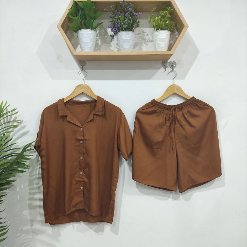 PIYAMA KANCING PENDEK | PIYAMA RAYON | BAJU TIDUR RAYON-KCB BATA