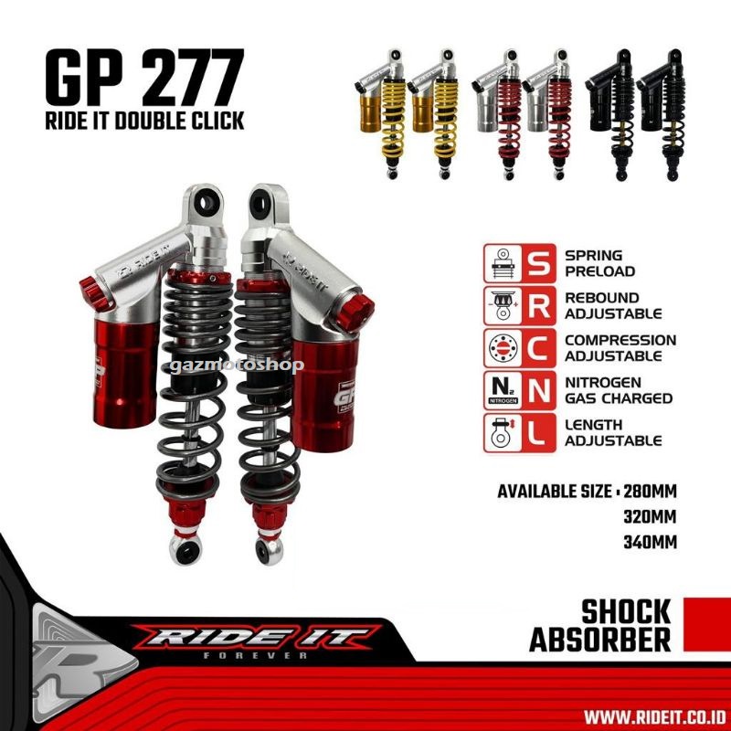 Shock Tabung Ride IT GP 277 RDC Double 320 340 mm Klik Shockbreaker Skok Belakang Tabung CB GL MP RX King Supra X 32 34 cm