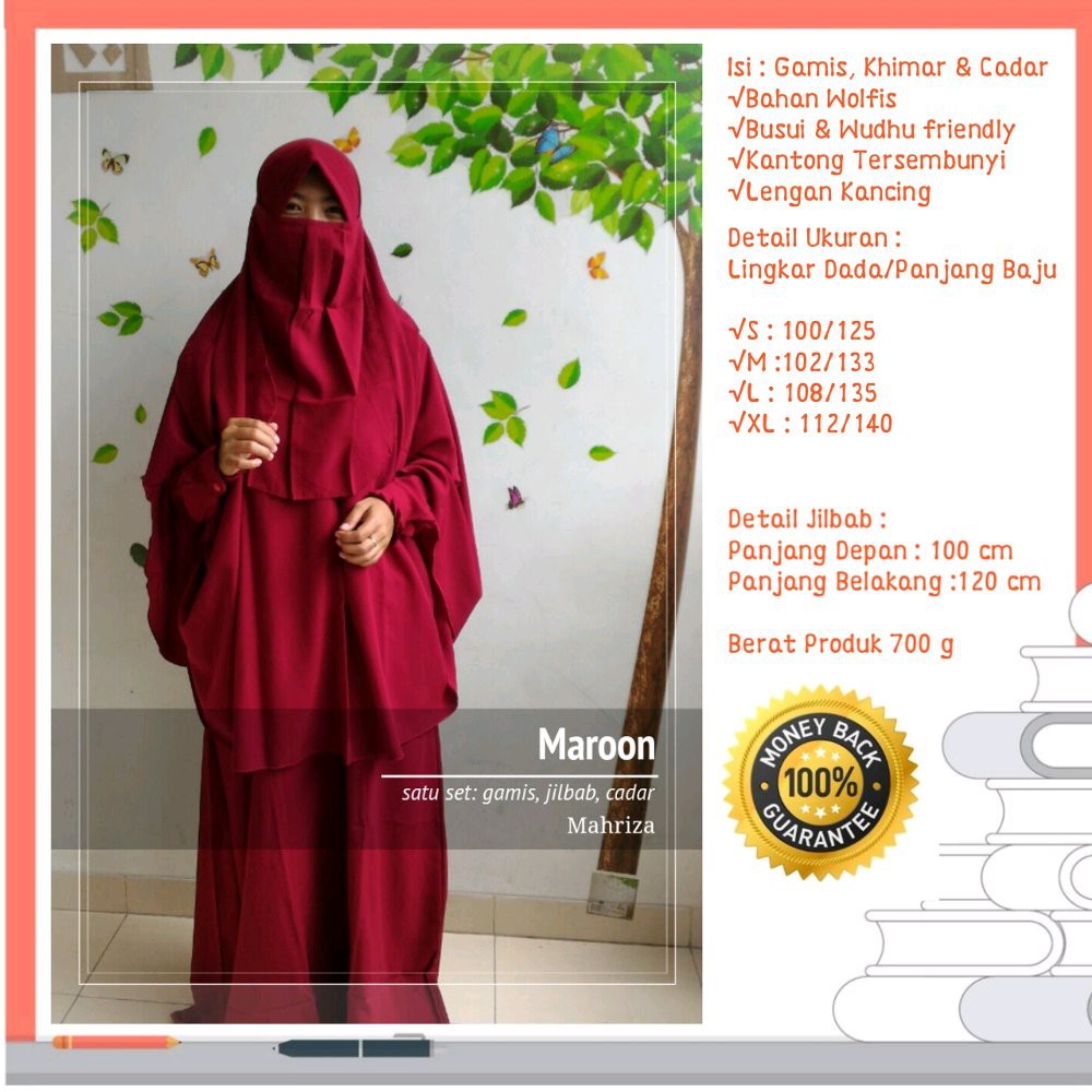 Diskon Baju Muslim Gamis Syari Cadar Modern Terbaru Warna Maroon