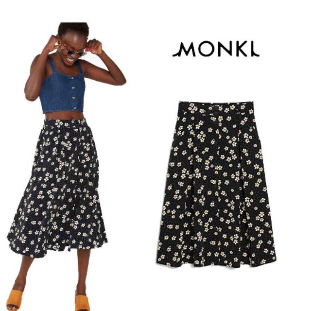 monki midi flare skirt floral rok hijab masuk