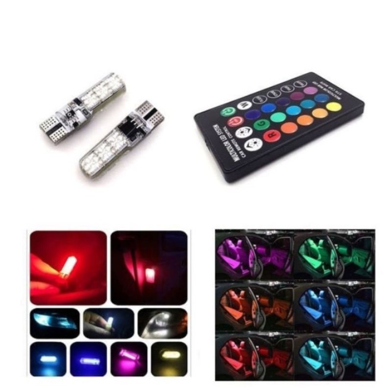 LAMPU LED SENJA T10 MOTOR MOBIL / STROBO RGB WIRELESS / 6 TITIK DENGAN REMOTE ON OFF