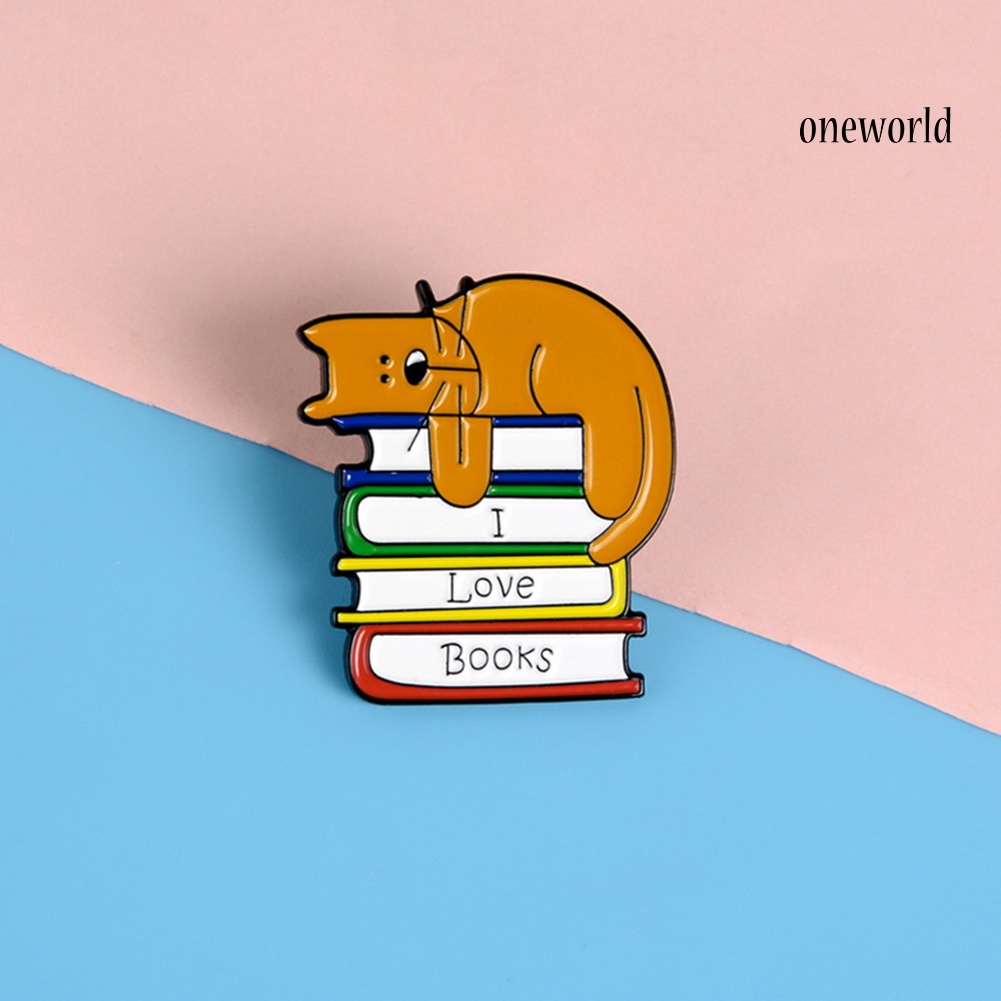 OW@ I Love Books Unisex Cartoon Cats Enamel Brooch Pin Bag Lapel Badge Accessory