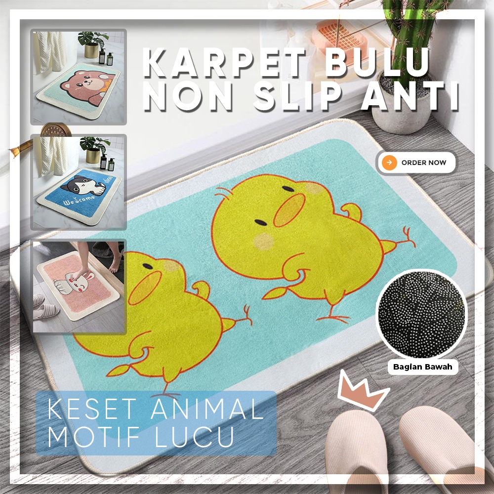 Karpet Keset Lantai Kasmir Gambar Lucu / Karpet Bulu Non Slip Anti Licin 40 x 60 cm