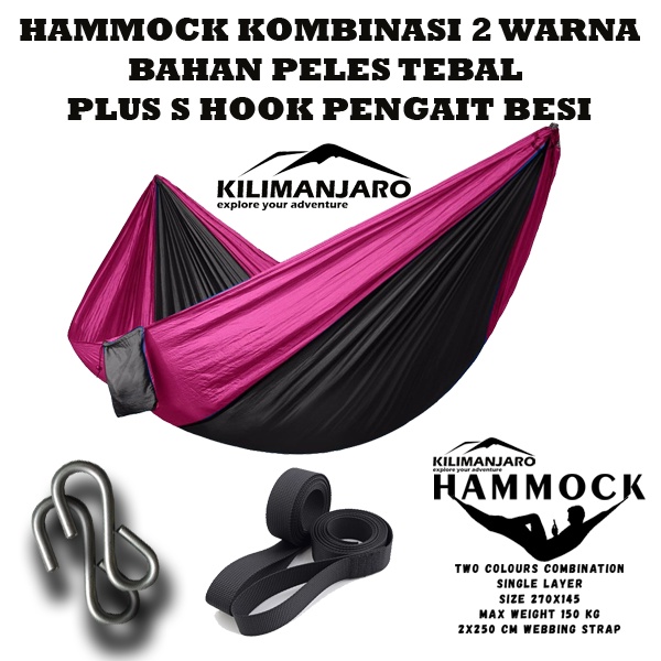 Hammock Kilimanjaro kombinasi 2 warna + S HOOK PENGAIT + Ayunan Camping Gunung