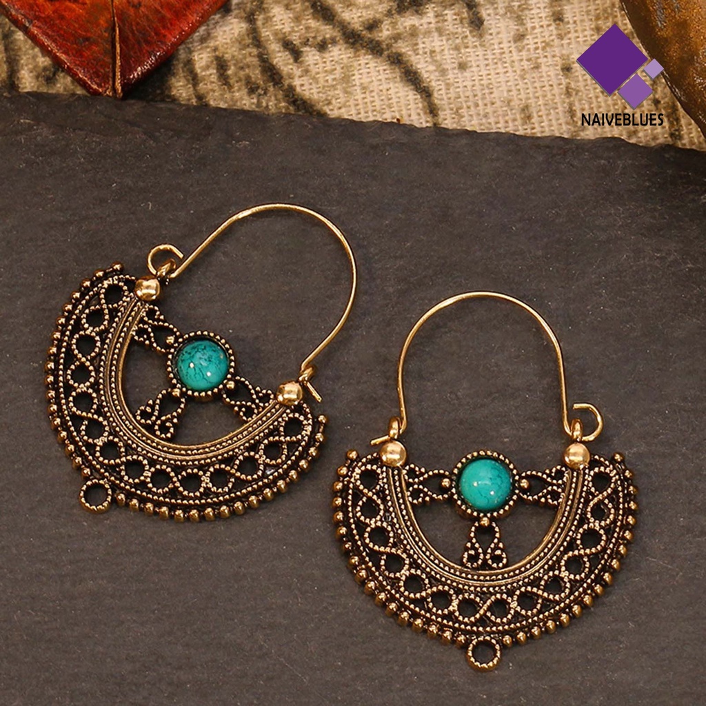 Naiveblue 1 Pasang Anting Tusuk Gantung Panjang Wanita Desain Air Terjun Gaya Bohemia Vintage