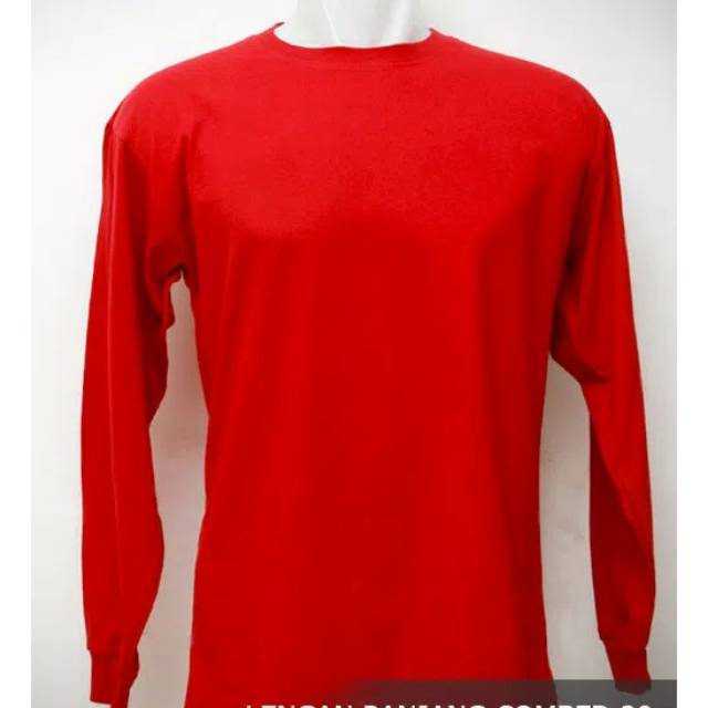 kaos polos lengan panjang manset warna merah / red