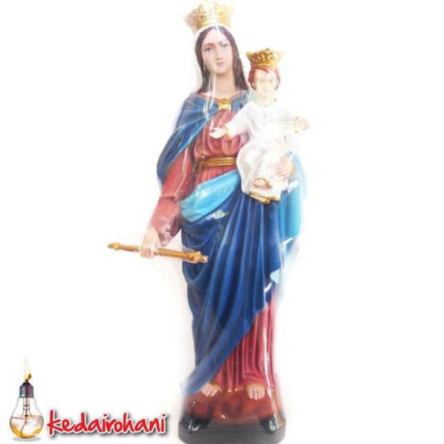 Patung Bunda Maria Penolong Abadi Kanak Yesus 80 cm Full Color Warna Arca Fiber Rohani Devosi Santa