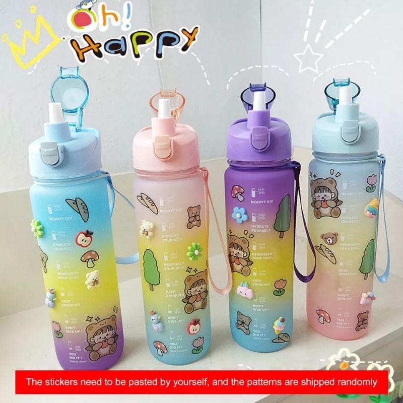 New Bottle / Botol Minum Viral Gradasi 1000mL free stiker