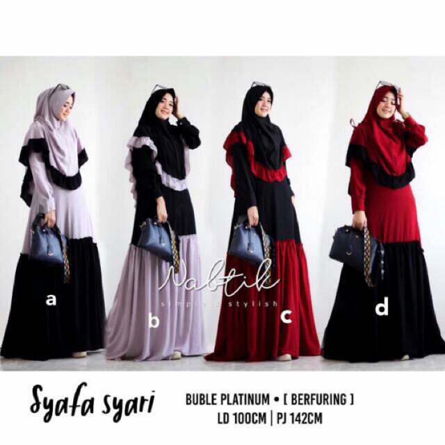 Baju Gamis Khimar Syafa Set Ori Nabtik Longdress Maxi Mat Buble Berfuring Murah
