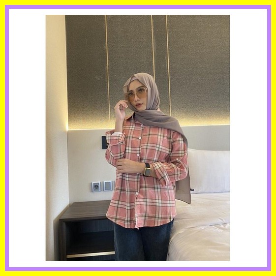 Flanel Oversize Keren Kemeja Casual Kemeja Oversize Motif Kotak Wanita Atasan Flanel Cewek Bahan Ade