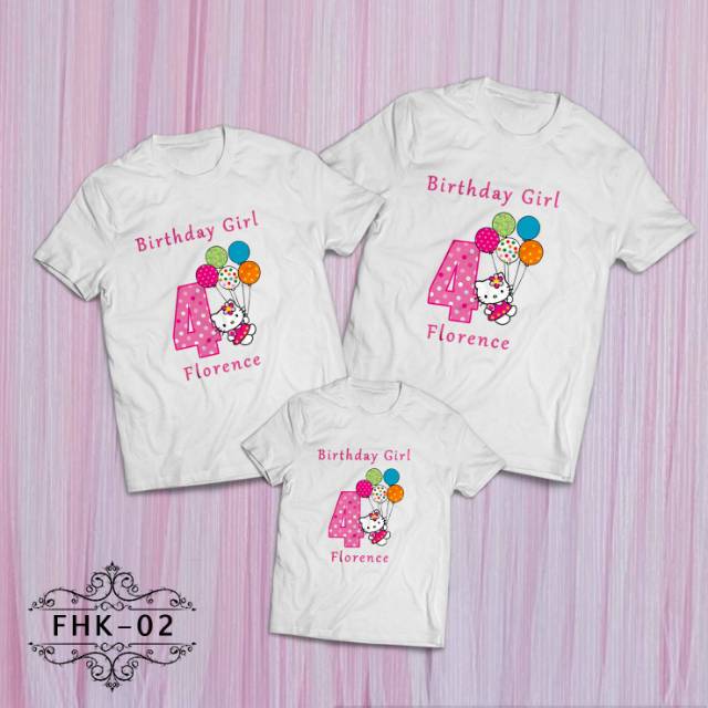 Hello kitty birthday kaos oblong pria wanita anak couple family custom