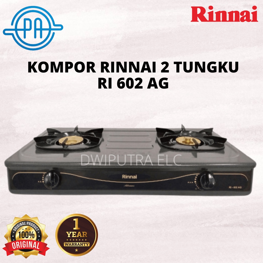 KOMPOR GAS 2 TUNGKU RINNAI RI602AG RI 602 AG TEFLON API LILIN