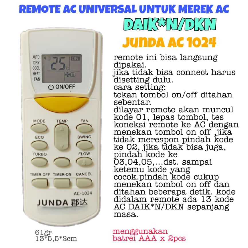 REMOT/REMOTE AC UNIVERSAL DAIK*N DAIKI JUNDA AC-1024