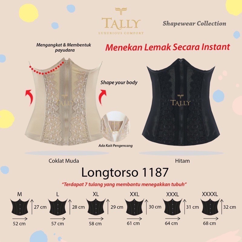 TALLY CORSET | LONGTORSO 1187 I KORSET PENEKAN LEMAK INSTAN | SIZE M - XXL I MENGANGKAT DAN MEMBENTUK PAYUDARA