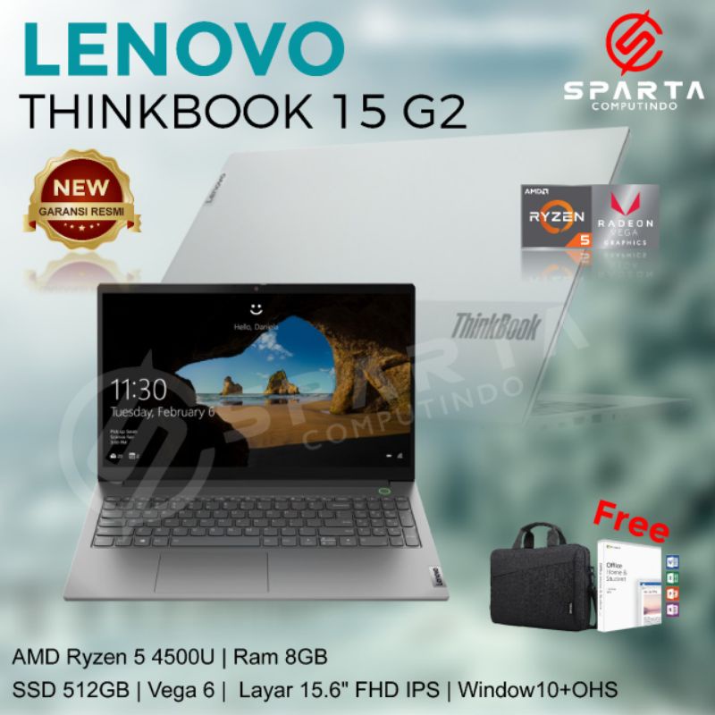 Lenovo Thinkbook 15 G2 Ryzen 5 4500U RAM 8GB  SSD 512Vega6 W10+OHS 15.6FHD IPS