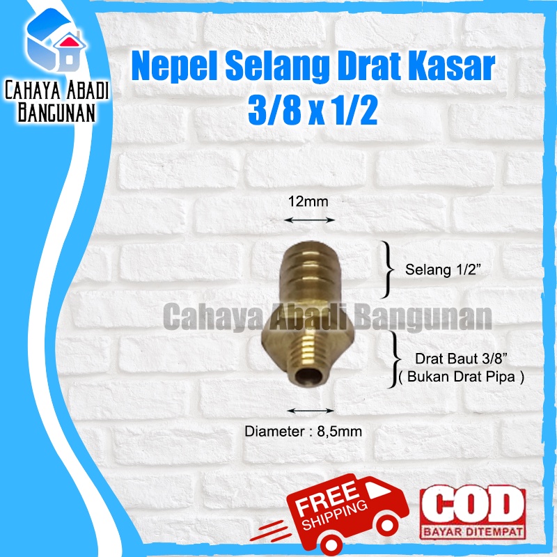 Nepel Selang Drat Kasar 3/8&quot; x 1/2&quot; Inch Inchi Inci