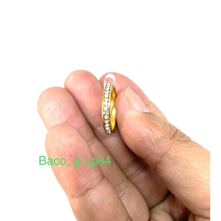 Cincin Titanium Full Mata Gold Tipis/Pipih Anti Karat Awet Selamanya