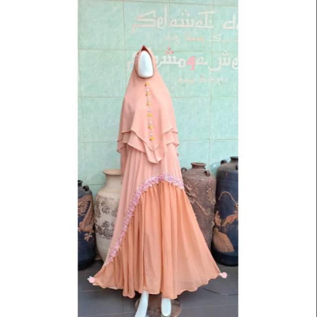 Set gamis syar'i baju muslim swarosky full ceruty babydoll