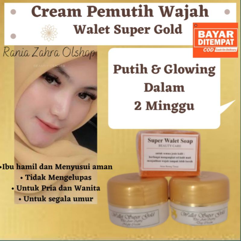 Paket Cream Krim Pemutih Siang Malam Glowing Pelembab Penghilang Jerawt Kulit Wajah Walet Super Gold