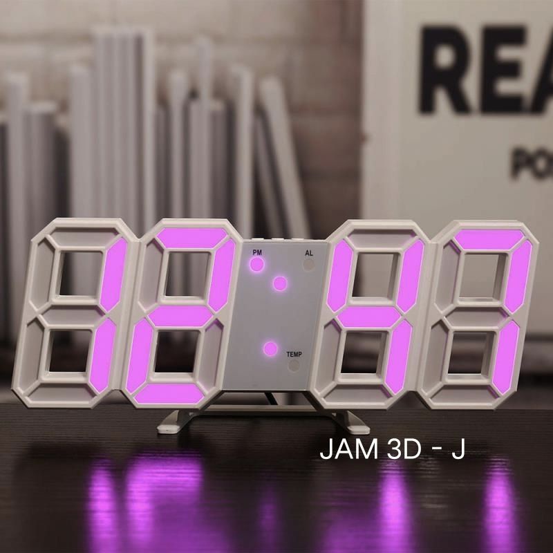 Jam Dinding Digital LED 3D Gaya Modern Untuk Dekorasi Ruang TamuJam Digital LED Full Angka 3D Unik Untuk Dekorasi Meja Dinding Ruang Tamu-JAM 3D - J