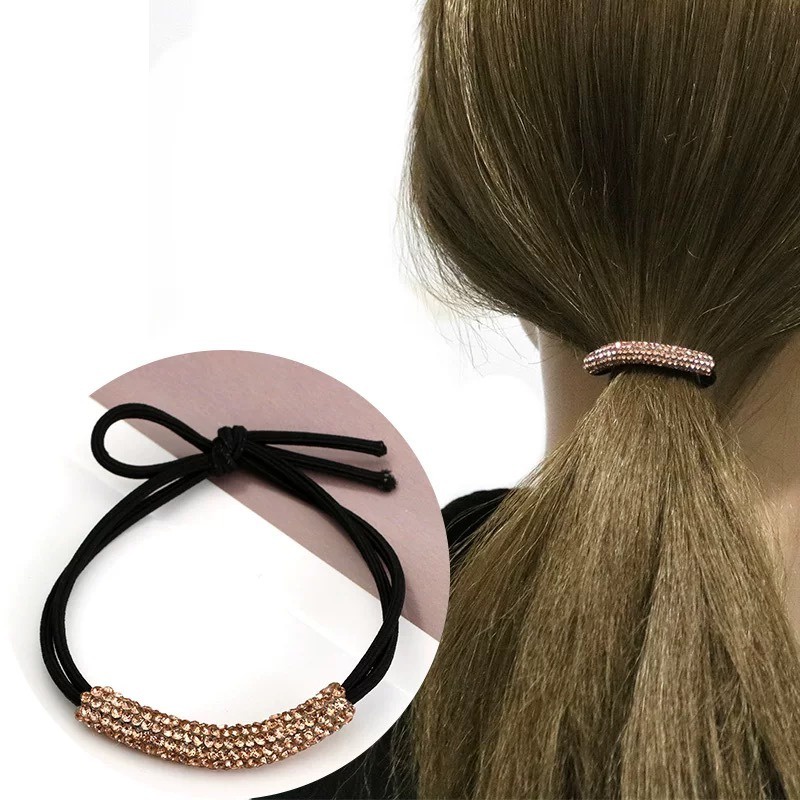 Ikat Rambut Korean Style Murah Rhinestone Hitam Elastis Gelang Tangan Permata Kunciran Karet Aksesoris Rambut Wanita Hair Ties