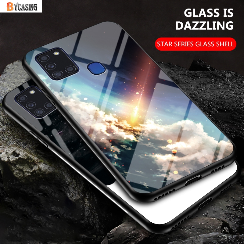 Casing Bahan Silikon Dan Tempered Glass Motif Starry Sky Untuk Samsung Galaxy A21S