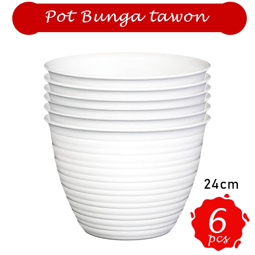 Pot Bunga dan Tanaman Plastik Putih 24 cm - isi 6 pcs