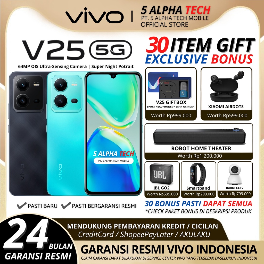 VIVO V25 5G 16/256GB ( 8GB + 8GB EXTENDED RAM ) GARANSI RESMI VIVO