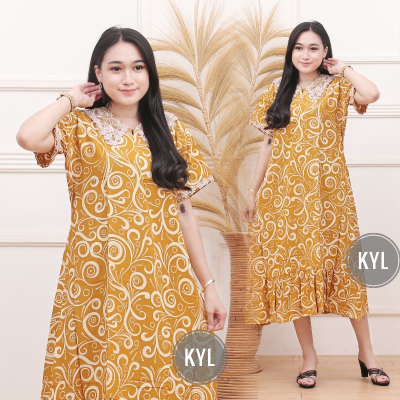 DASTER ARAB RENDA MOTIF KIPAS/DASTER  BORKAT KEKINIAN/DASTER ARAB MOTIF-Kuning kerah