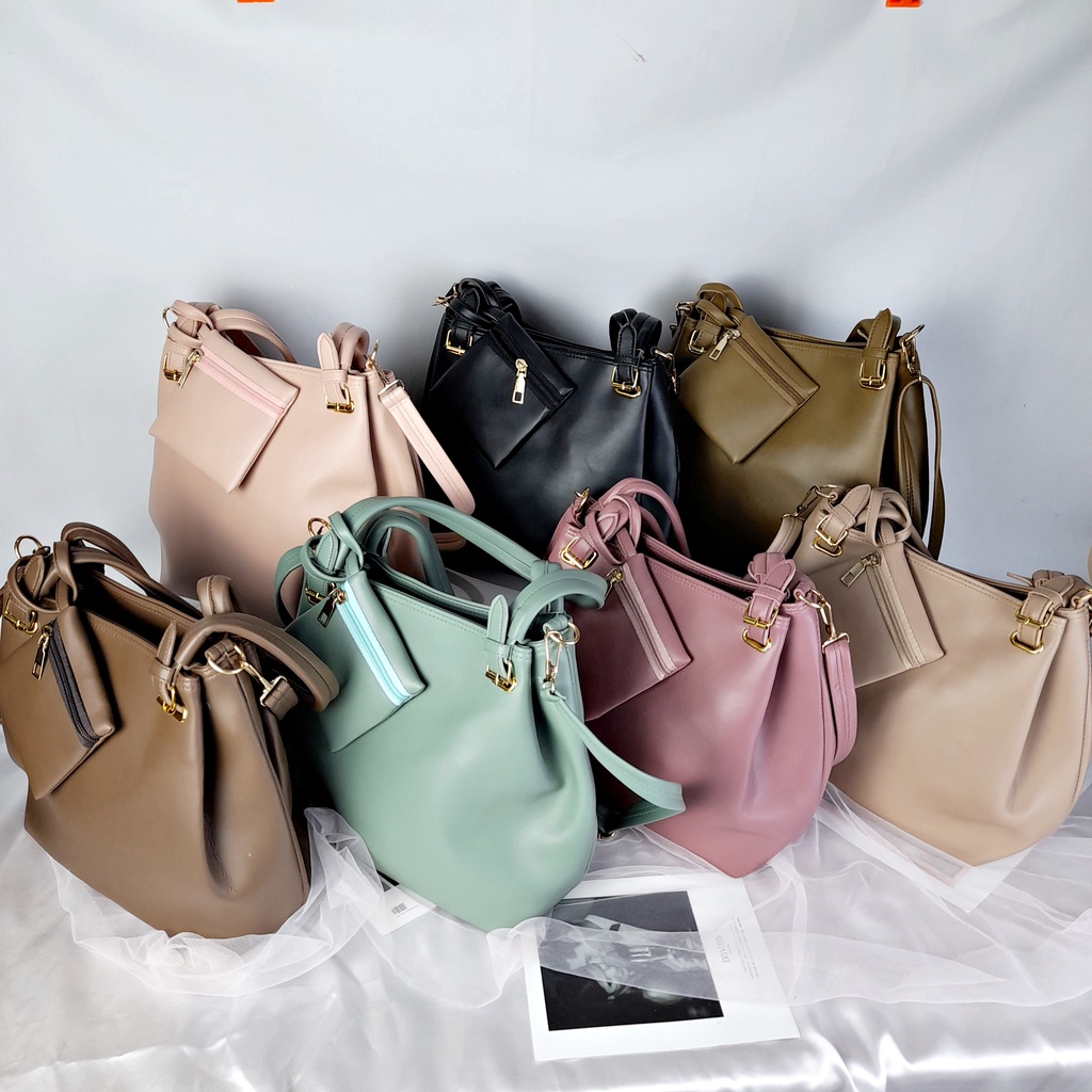 Tas Tote Wanita Bahu Selempang Polos Leather Bag Lokal Premium KT034 KT035 KT036 KT037