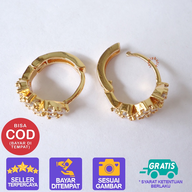 Lovelybutik - Anting Jepit Xuping Wanita Dewasa Anti Karat Lapis Emas Model Bunga Permata