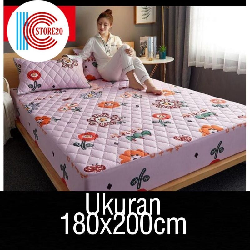 Sprei Waterproof / Sprei Protektor bermotif  ukuran 180x200cm-Pink bunga