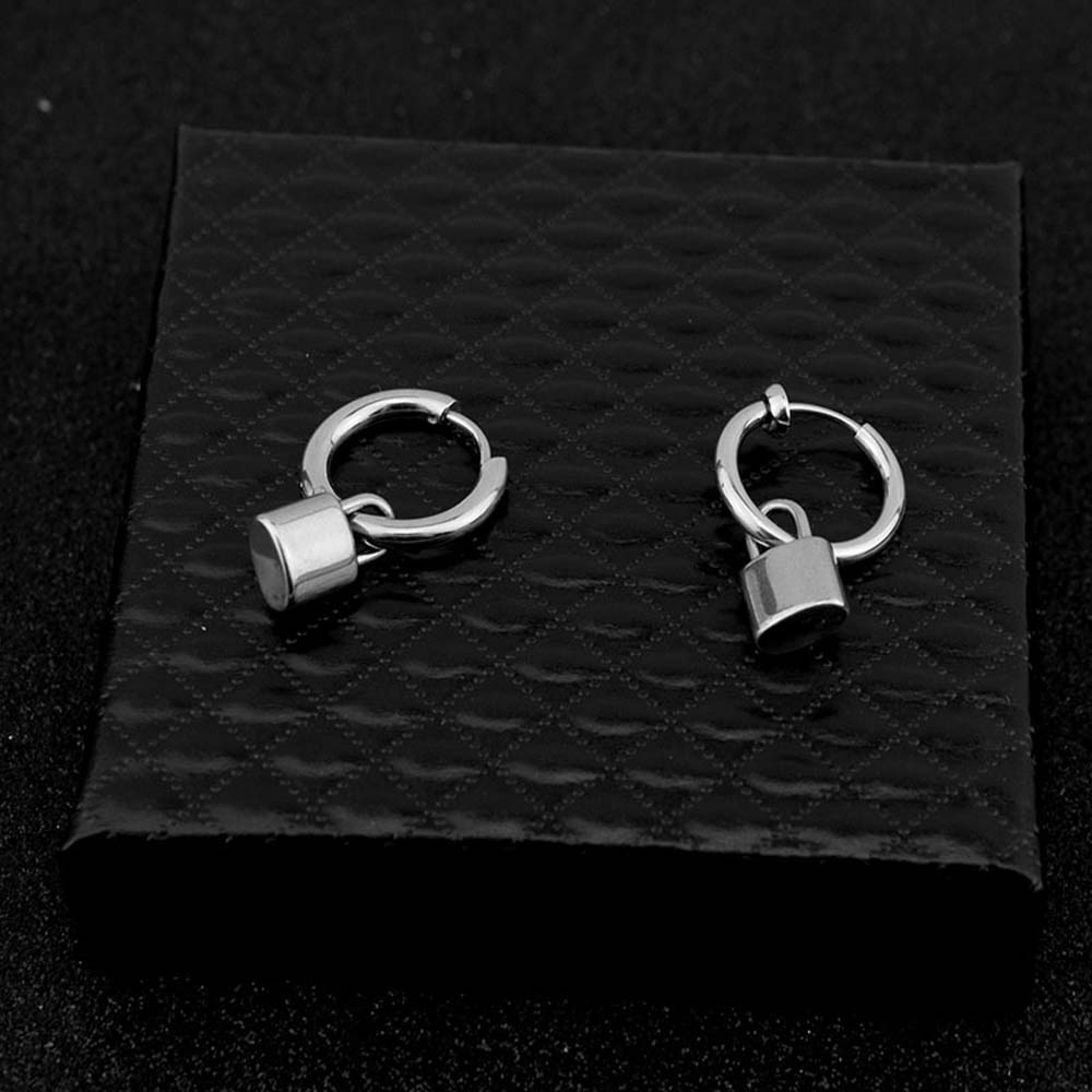 ELEGANT Trendy Stud Earring Simple Ear Clip Padlock Earrings Women Cool Style Men Korean Personality Hop Hip Stainless Steel