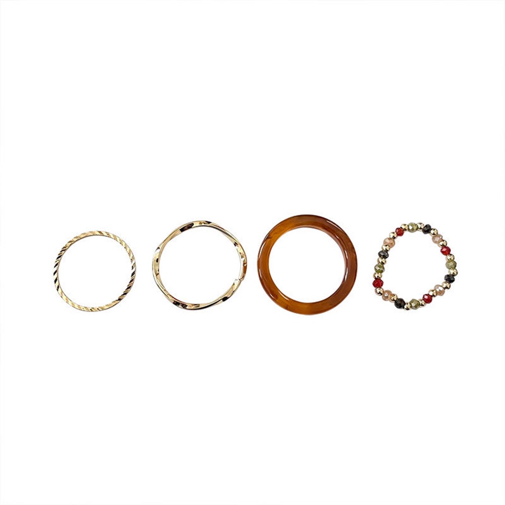 4 pcs Ringan Mewah Sederhana Fashion Logam Resin Manik-manik Cincin Set untuk Wanita