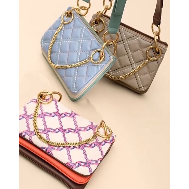 10.10 SALE | CK Quilted Metallic Handle Crossbody Bag 3in1