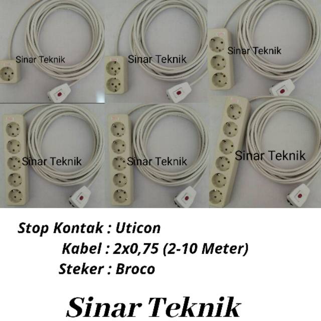 Stop Kontak 1,2,3,4,5,6 Lubang Uticon / Kabel 2,5,7,10 Meter / Steker ON/OFF Broco