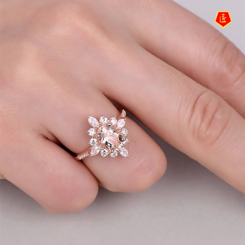 [Ready Stock]Fashion Elegant Champagne Diamond-Studded Ring Creative 18K Rose Gold