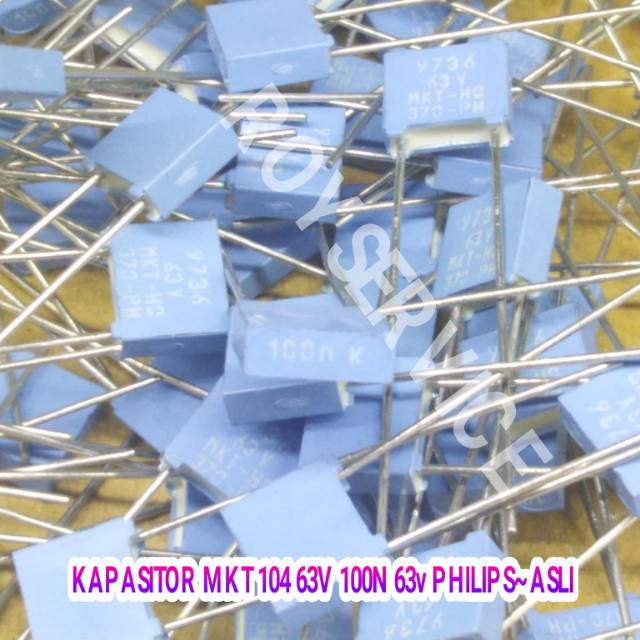 Kapasitor MKT 104 63V Asli Philips 100n 63v jarak pin kaki 5mm jual sesuai iklan