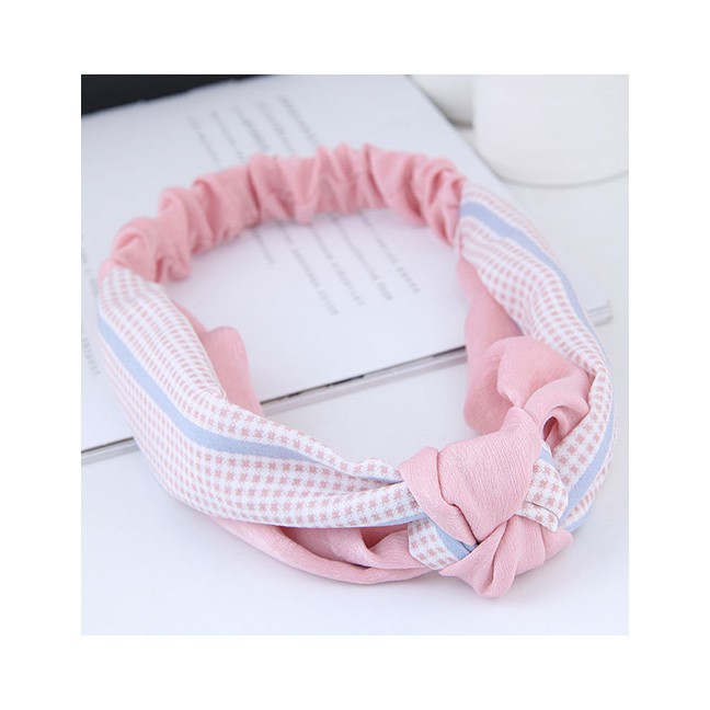 LRC Bando Sweet Grid Pattern Decorated Wide Hair Band