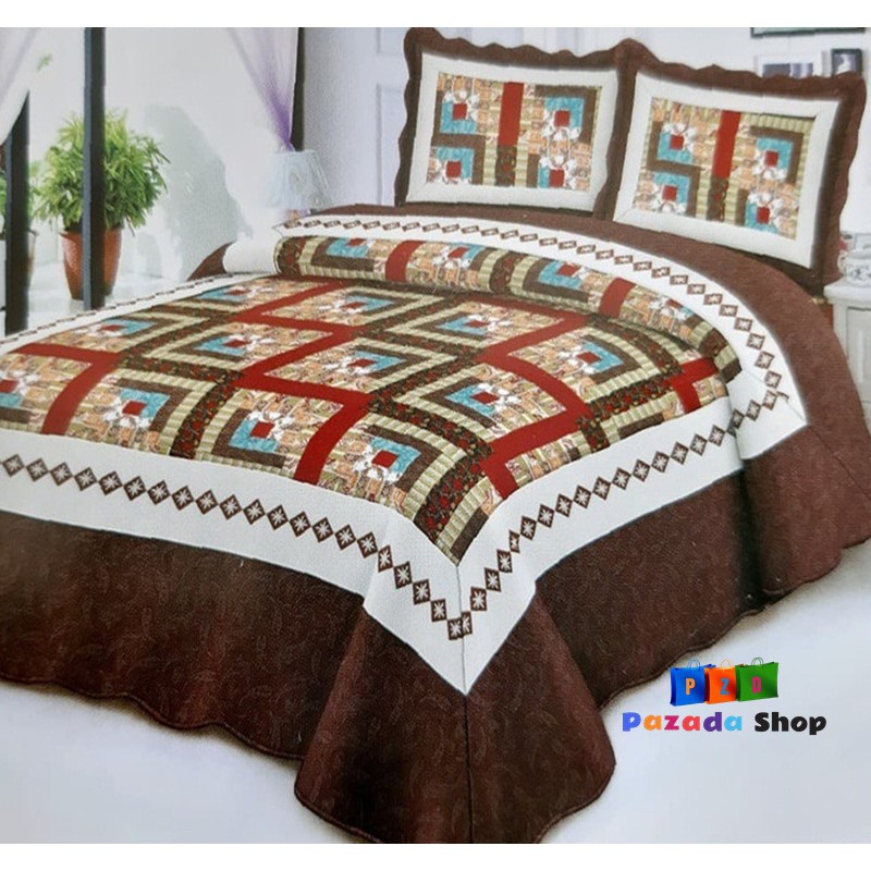 Bedcover Vintage Story - Quilt Cover King Katun motif Patchwork - Bed Cover Shabby Chic Size 230x250