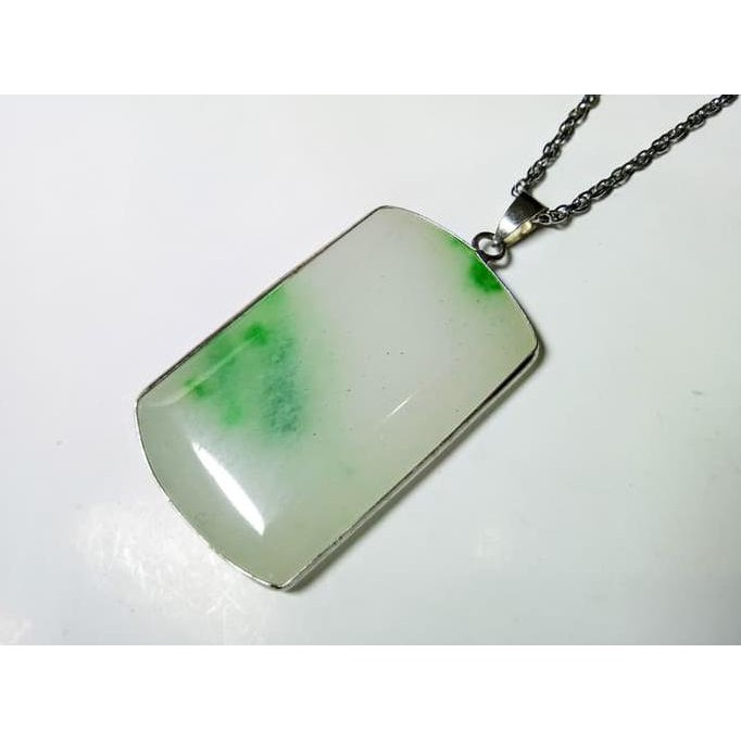 Vee Liontin Batu Giok Putih Hijau Kotak Jumbo - Liontin Terapi G68 Berkualitas