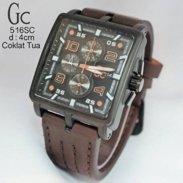 Jam Tangan Trendy Pria GC Segi Chrono Leather Dark Brown KW Super