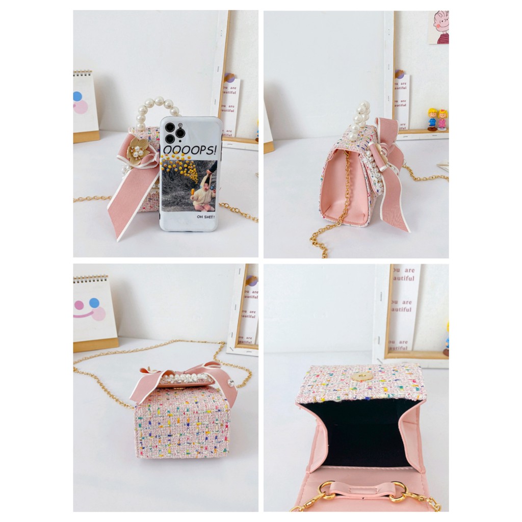 [meandboss] TAS21-Tas Selempang Anak Perempuan Fashion Korea Mutiara Pita Besar