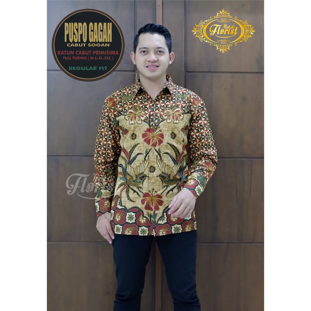 PUSPO GAGAH CABUT SOGAN Kemeja Batik Pria Katun Cabut Primisima Full Furing