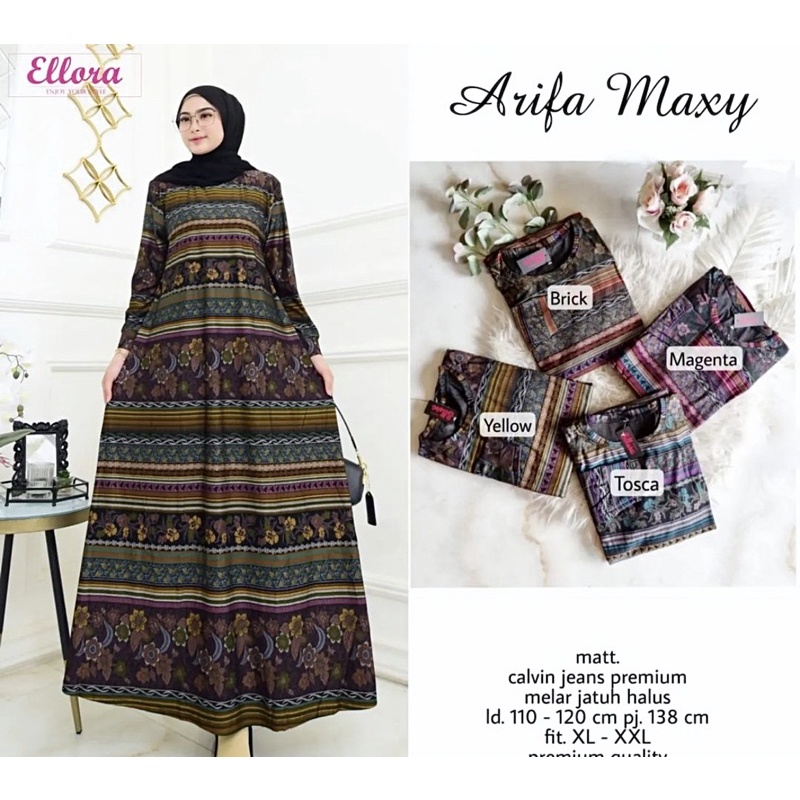 Arifa Maxy - Gamis Calvin Jeans Terbaru LD110+ Jumbo / R.25 - 023-6795